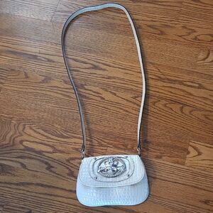 Kathy Von Zeeland Cream Patton Leather Cross Body Mini Purse